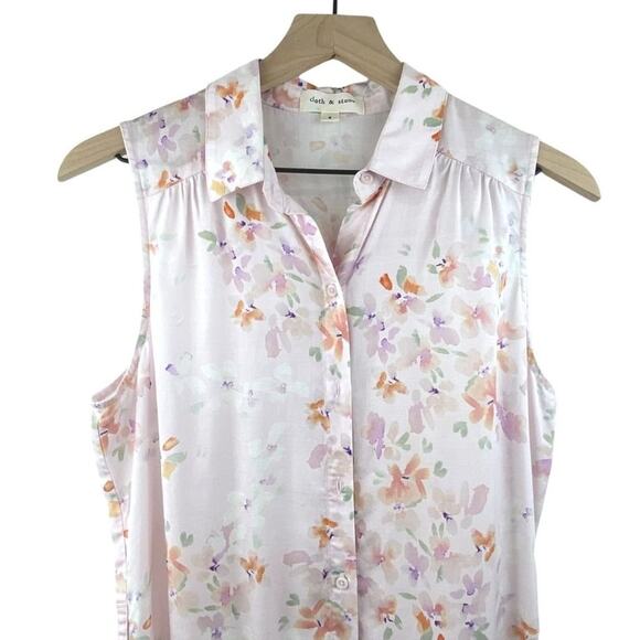Cloth & Stone Midi Button Front Floral Shirt Dress Pink S - Picture 3 of 10
